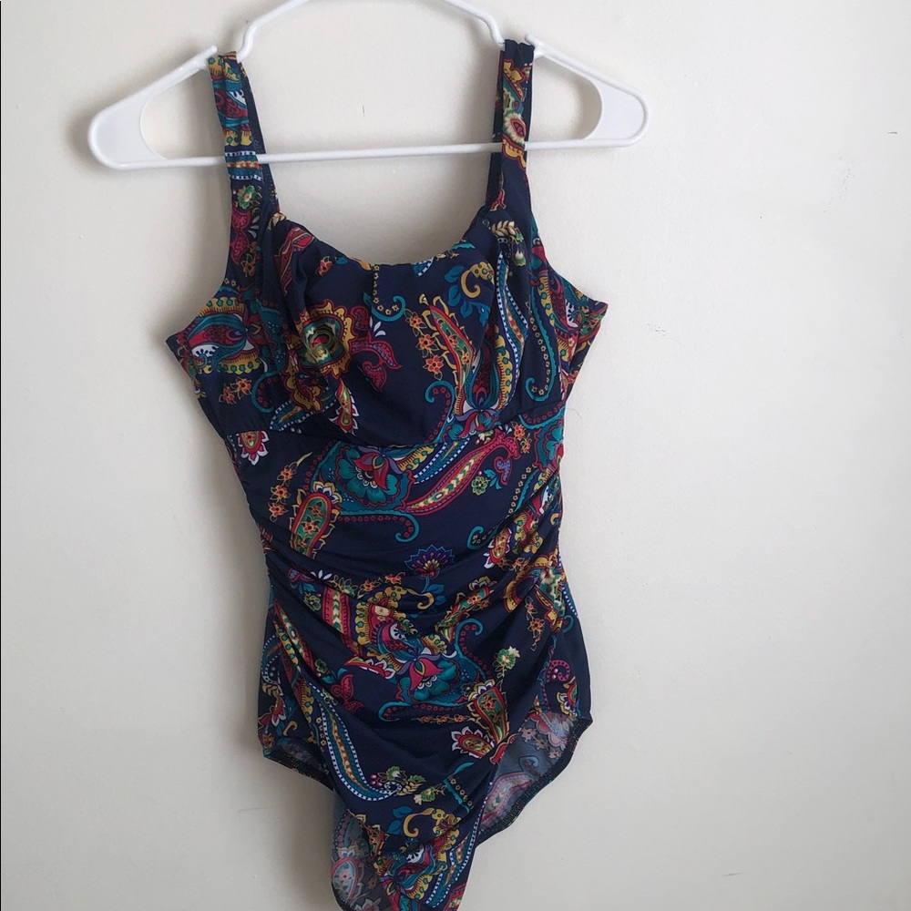 Lands' End Navy and Multicolor Paisley One-Piece - Picture 2 of 10